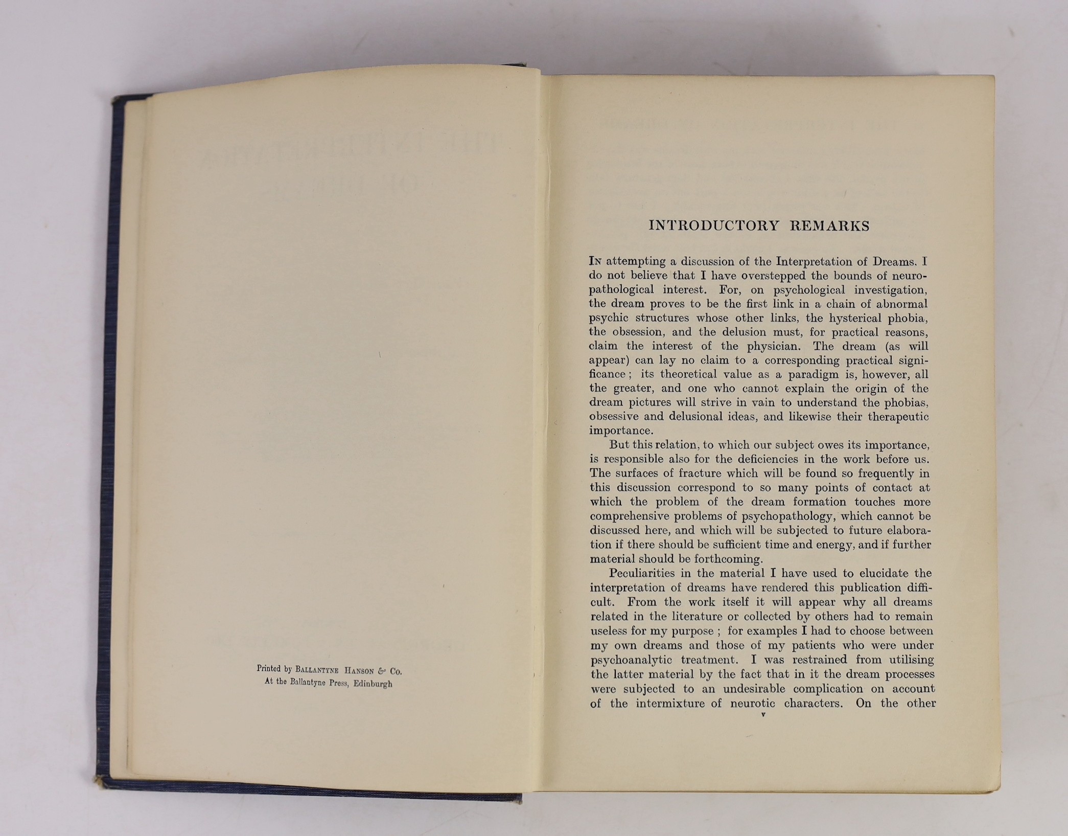 Freud, Sigmund - The Interpretation of Dreams, 1st edition in English, 8vo, original cloth, George Allen, London, 1913